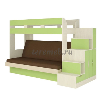 Двухъярусная диван-кровать Карамель 75-01 (бодега светлый/зелёный/велюр коричневый) - фото товара, ракурс 1