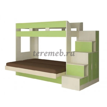 Двухъярусная диван-кровать Карамель 75-01 (бодега светлый/зелёный/велюр коричневый), цена 40750 руб. - фото товара, ракурс 2