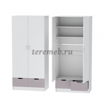 Шкаф 2-х дверный Бриз МДФ (полосы, белый/ирис) - фото товара, ракурс 1