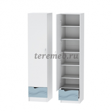 Шкаф 1-дверный Бриз МДФ (волна, белый/антарктида) - фото товара, ракурс 1
