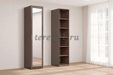 Шкаф 1-дверный Кэт-4 с зеркалом (венге/кайман коричневый) - фото товара, ракурс 1