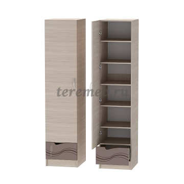 Шкаф 1-дверный Бриз МДФ (волна, ясень шимо светлый/шоколад) - фото товара, ракурс 1