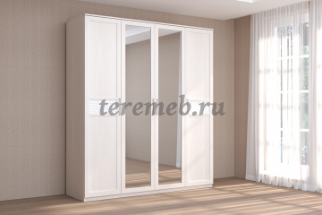 Шкаф 4-х дверный Кэт-4 с зеркалами (бодега светлый/кайман белый) - фото товара, ракурс 1