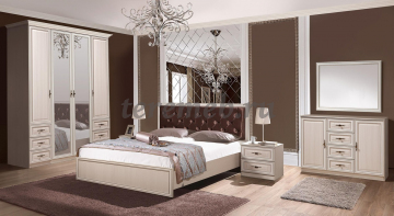 Шкаф 2-х дверный Габриэлла 06.14 с зеркалами (вудлайн кремовый/сандал белый), Материалы: ЛДСП; МДФ; ПВХ; ДВП; Зеркало; Металл, Цвет: Вудлайн кремовый/Сандал белый