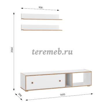 Стенка Дакота вариант 4, Материалы: ЛДСП; ПВХ; ДВП; Металл; Пластик, Цвет: Белый/Дуб сонома