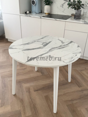 Стол обеденный раздвижной Универсальный круглый (белый/белый камень) - фото товара, ракурс 1
