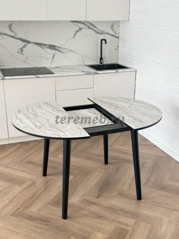 Стол обеденный раздвижной Универсальный круглый (чёрный/кайлас серый мрамор), цена 6000 руб. - фото товара, ракурс 2