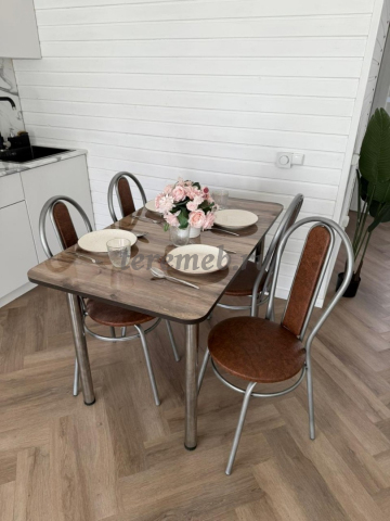 Обеденная группа: Стол раздвижной Универсальный (матовый хром) + Стулья Венский (металлик), цена 10000 руб. - фото товара, ракурс 2