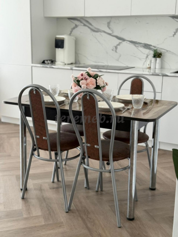 Обеденная группа: Стол раздвижной Универсальный (матовый хром) + Стулья Венский (металлик), Артикул КК-2093, Размеры (ДхГхВ): cтол обеденный:, (1200-1500) х 700 х 750 мм, стул:, 440 х 510 х 920 мм