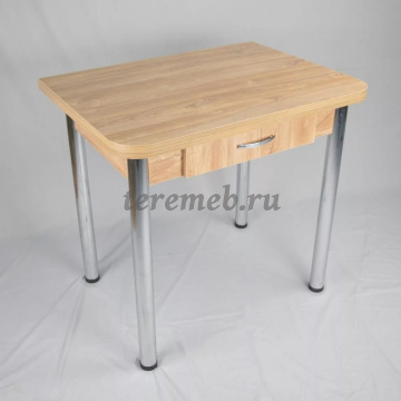 Стол обеденный раскладной Эггер с ящиком, Материалы: ЛДСП; ПВХ; ДВП; Металл, Цвет опор: Матовый хром, Цвета столешницы: Дуб гладстоун песочный, Дуб галифакс натуральный, Сосна пасадена