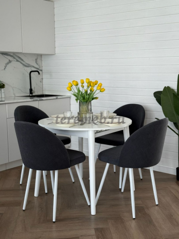 Обеденная группа: Стол раздвижной Скандинавия универсальный круглый МДФ + Стулья Элион (белый), цена 8150 руб. - фото товара, ракурс 2
