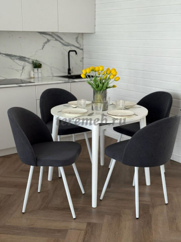 Обеденная группа: Стол раздвижной Скандинавия универсальный круглый + Стулья Элион (белый) - фото товара, ракурс 1