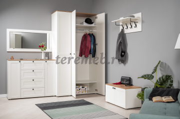 Шкаф 2-х дверный Остин 13.224, Материалы: ЛДСП; МДФ; ПВХ; ДВП; Металл; Пластик, Цвет: Дуб крафт золотой/Белый шагрень