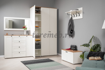 Шкаф-пенал Остин 13.225, Материалы: ЛДСП; МДФ; ПВХ; ДВП; Металл; Пластик, Цвет: Дуб крафт золотой/Белый шагрень