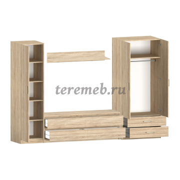 Стенка Лотос вариант 1, Артикул СМ-2517, Размеры (ДхГхВ): По модульно