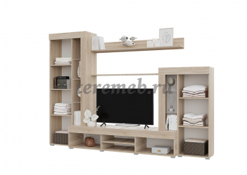 Стенка Дельта (дуб сонома/белый), Артикул С-2539, Размеры (ДхГхВ): 2648 х 456 х 1874 мм, ниша под ТВ:, 1208 х 456 х 785 мм