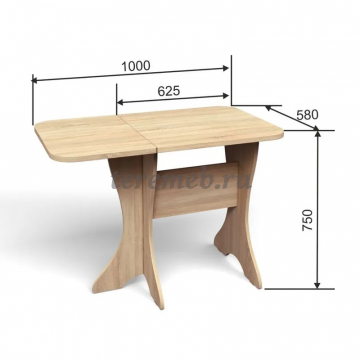 Стол-книжка обеденный СКР-1 (дуб сонома), Артикул С-2601, Размеры (ДхГхВ): в сложенном виде:, 625 х 580 х 760 мм, в разложенном виде:, 1000 х 580 х 760 мм