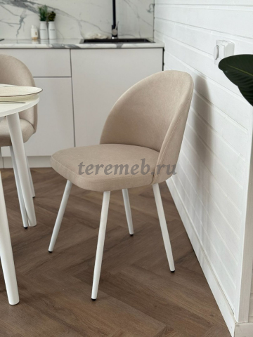 Обеденная группа: Стол раздвижной Скандинавия универсальный круглый МДФ + Стулья Элион (белый), Материалы: МДФ; Дерево; Металл; ППУ; Ткань, Цвет стола: Белый/Белый, Цвет стульев: Белый/велюр Мадера №3 (кремовый)