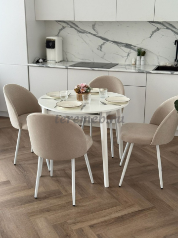 Обеденная группа: Стол раздвижной Скандинавия универсальный круглый МДФ + Стулья Элион (белый), цена 20200 руб. - фото товара, ракурс 2