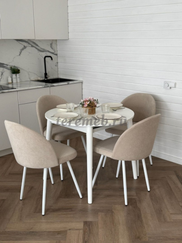 Обеденная группа: Стол раздвижной Скандинавия универсальный круглый МДФ + Стулья Элион (белый) - фото товара, ракурс 1