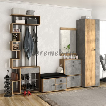 Прихожая МИНИ-ЛАЙТ вариант 8 (дуб крафт золотой/ателье светлое) - фото товара, ракурс 1