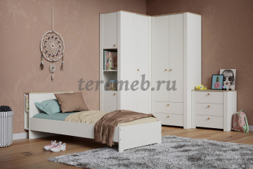 Детская Джастин вариант 3, Материалы: ЛДСП; ПВХ; ДВП; Дерево; Металл, Цвет: Дуб белый эксклюзив/Белый шагрень