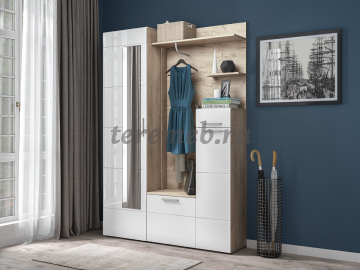 Шкаф для одежды Лайн 08.122, Материалы: ЛДСП; МДФ; ПВХ; ДВП; Зеркало; Металл; Пластик, Цвет: Дуб крафт серый/Белый глянец