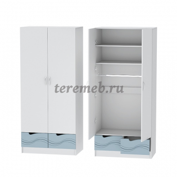 Шкаф 2-х дверный Бриз МДФ (волна, белый/антарктида) - фото товара, ракурс 1