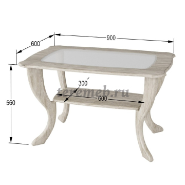 Стол журнальный Маэстро со стеклом СЖС-01 (дуб беленый), Артикул СЖ-2889, Размеры (ДхГхВ): 900 х 600 х 560 мм