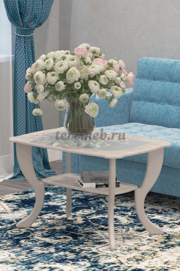 Стол журнальный Маэстро со стеклом СЖС-01 (дуб беленый) - фото товара, ракурс 1