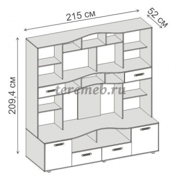 Стенка Аллегро вариант 4 ЛДСП (ясень шимо темный/ясень шимо светлый), цена 26250 руб. - фото товара, ракурс 2