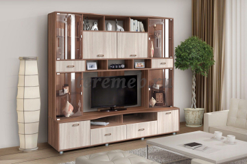 Стенка Аллегро вариант 4 ЛДСП (ясень шимо темный/ясень шимо светлый) - фото товара, ракурс 1