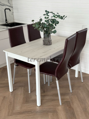 Обеденная группа: Стол Эльдо ЛДСП (120х70) (белый) + Стулья Айви (хром) - фото товара, ракурс 1