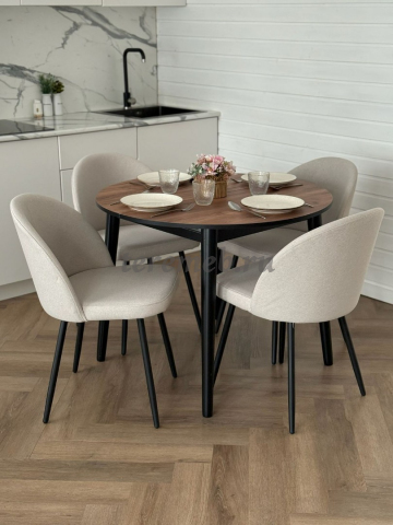 Обеденная группа: Стол раздвижной Универсальный круглый (чёрный) + Стулья Элион - фото товара, ракурс 1