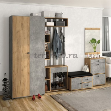 Прихожая МИНИ-ЛАЙТ вариант 4 (дуб крафт золотой/ателье светлое) - фото товара, ракурс 1