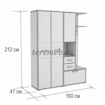 Прихожая Танго 2, Материалы: ЛДСП; ПВХ; ДВП; Зеркало; Металл; Пластик, Цвет: Дуб кантербери/Дуб сонома