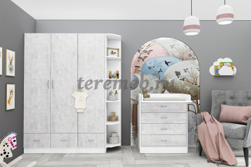 Комод Бриз ЛДСП с пеленальным столиком (белый/цемент светлый), цена 7350 руб. - фото товара, ракурс 2