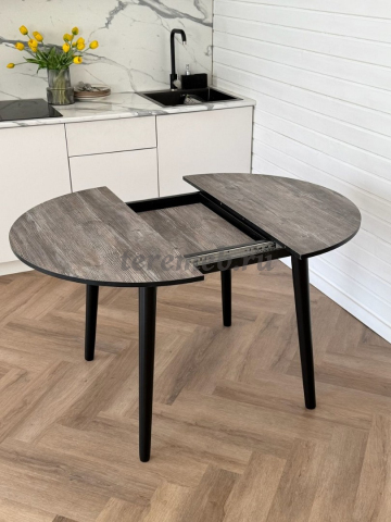 Стол обеденный раздвижной Универсальный круглый (чёрный/сосна пасадена), Артикул СО-2981, Размеры (ДхГхВ): в сложенном виде:, 920 х 920 х 750 мм, в разложенном виде:, 1250 х 920 х 750 мм