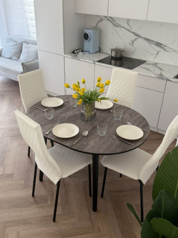 Стол обеденный раздвижной Универсальный круглый (чёрный/сосна пасадена) - фото товара, ракурс 3