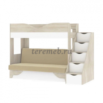 Двухъярусная диван-кровать Латте 77-01 (дуб сонома/аляска/кремовый) - фото товара, ракурс 1