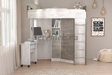 Кровать-чердак Бриз-1 (бетон светлый/камень темный) - фото товара, ракурс 1