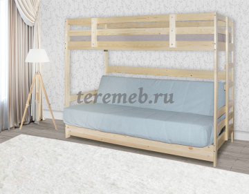 Кровать двухъярусная с диваном Массив, Артикул 3737323, Размеры (ДхГхВ): 1970 х 960 х 1700 мм, спальное место:, I ярус — 1200 х 1820 мм, II ярус — 800 х 1900 мм