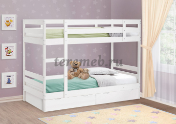 Кровать двухъярусная массив Пирус с ящиками (белый) - фото товара, ракурс 1