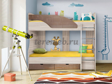 Кровать двухъярусная Бриз-5 МДФ (квадрат, ясень шимо светлый/шоколад) - фото товара, ракурс 1