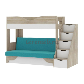 Двухъярусная диван-кровать Латте 77-01 (дуб сонома/аляска/морская волна) - фото товара, ракурс 1
