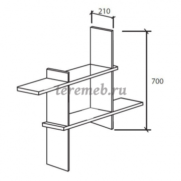 Полка навесная Кубик-3 (дуб беленый), Артикул 2030979, Размеры (ДхГхВ): 700 х 210 х 710 мм
