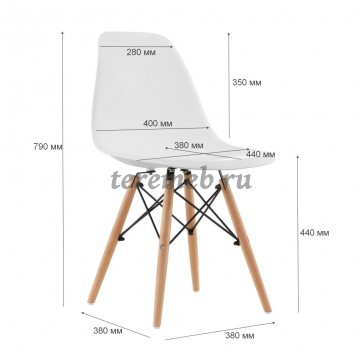 Стул M075 (белый), Материалы: Дерево; Металл; Пластик, Цвет каркаса: Светлый орех, Цвет сиденья: Белый