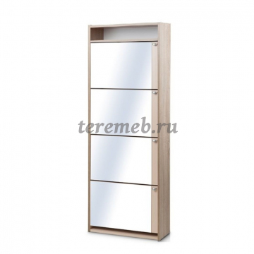 Тумба для обуви Комфорт К-4S с зеркалами, Материалы: ЛДСП; ПВХ; ДВП; Зеркало; Металл; Пластик, Цвет: Дуб сонома, Венге