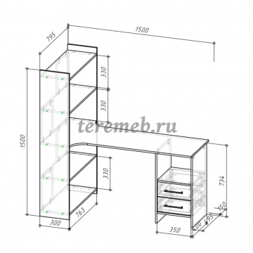 Стол компьютерный Бруно (дуб вотан/серый графит), Артикул СК-3236, Размеры (ДхГхВ): 1500 х 735 х 1500 мм