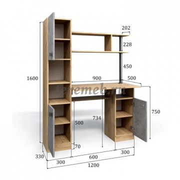 Стол компьютерный СК-7 Бител (дуб крафт золотой/бетон серый), Материалы: ЛДСП; ПВХ; ДВП; Металл, Цвет: Дуб крафт золотой/Бетон серый